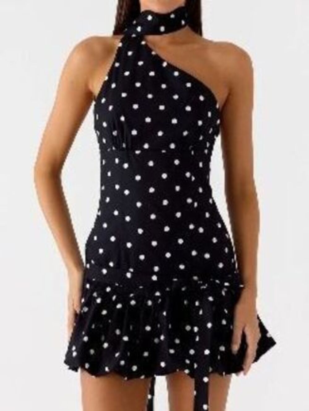 Peppermayo Belina Scarf Mini Dress Black Polka Dot Drop Waist Bubble Skirt NWT